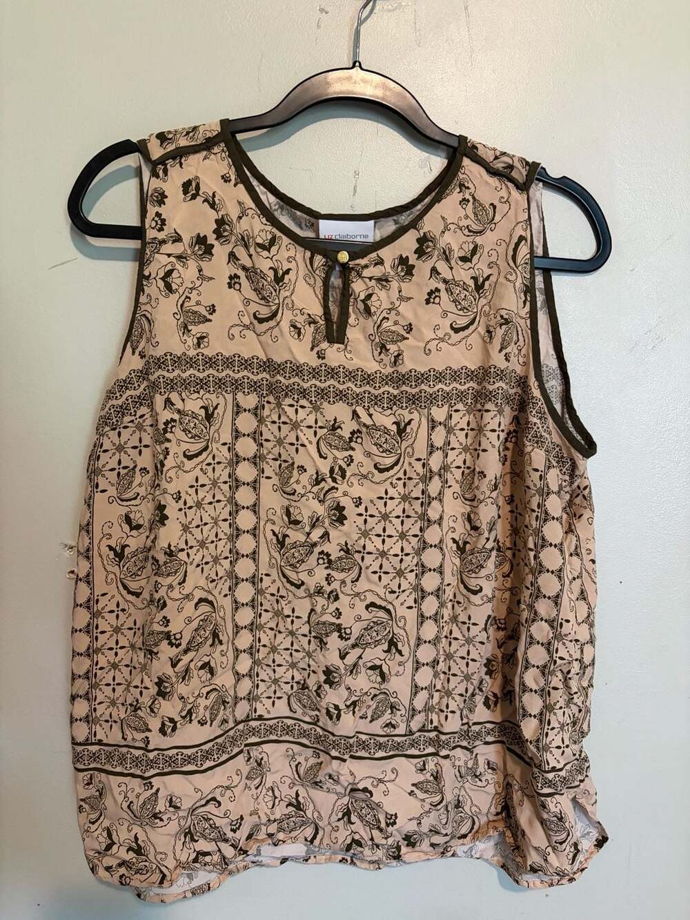 Liz Claiborne Women's Sleeveless Tank Top Beige Floral Paisley Print Size XXL